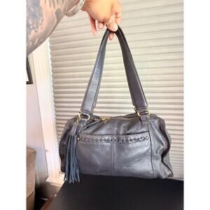 Hobo The Original Black Genuine Leather Satchel Shoulder Bag Tassel Accent